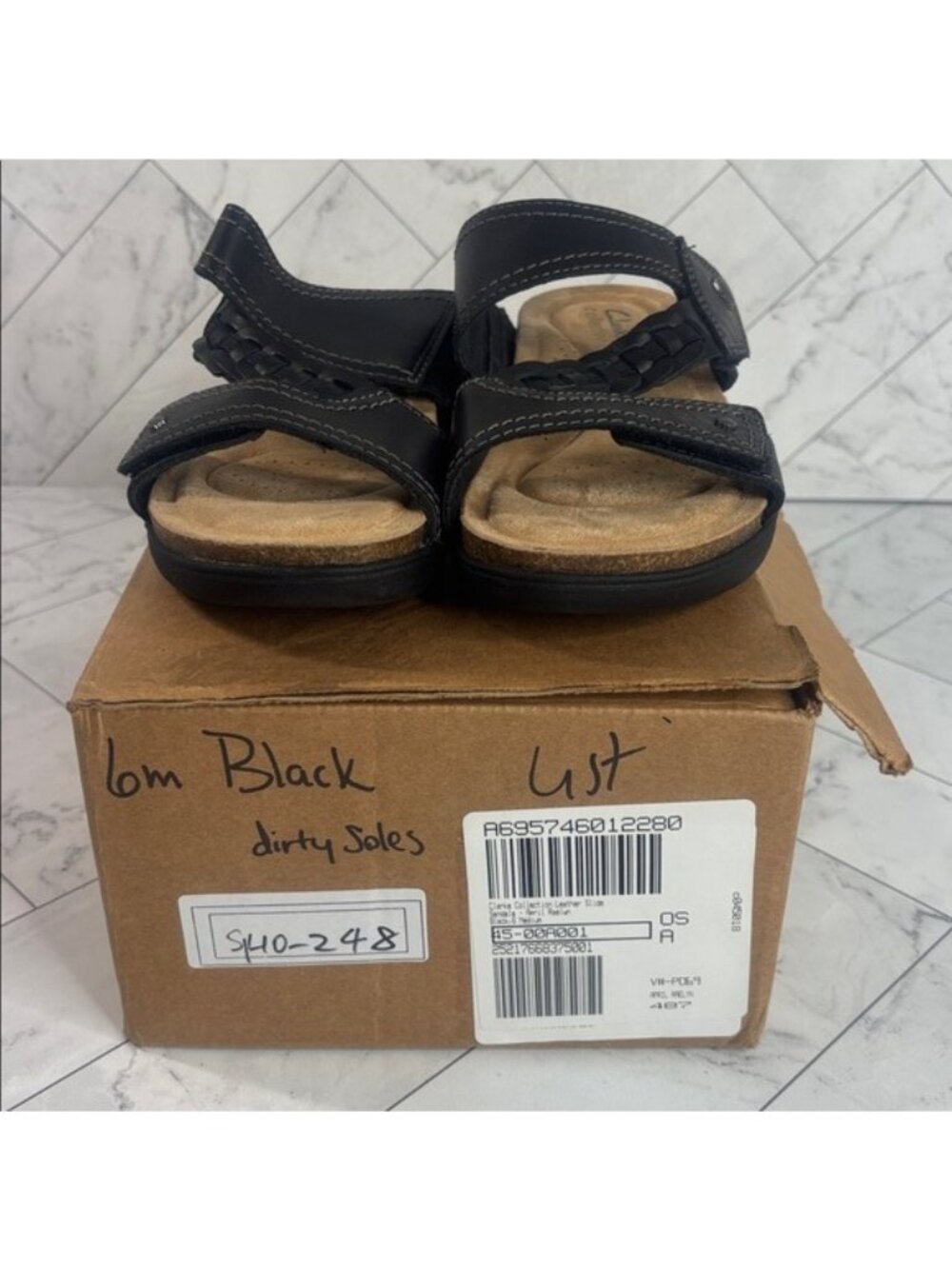 NWT Clarks Womens April Raelyn Black Leather Slide Sandals Size 6M - Picture 11 of 11